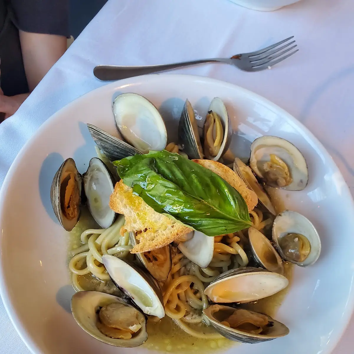 Grilled Salmon with Clams and Pasta