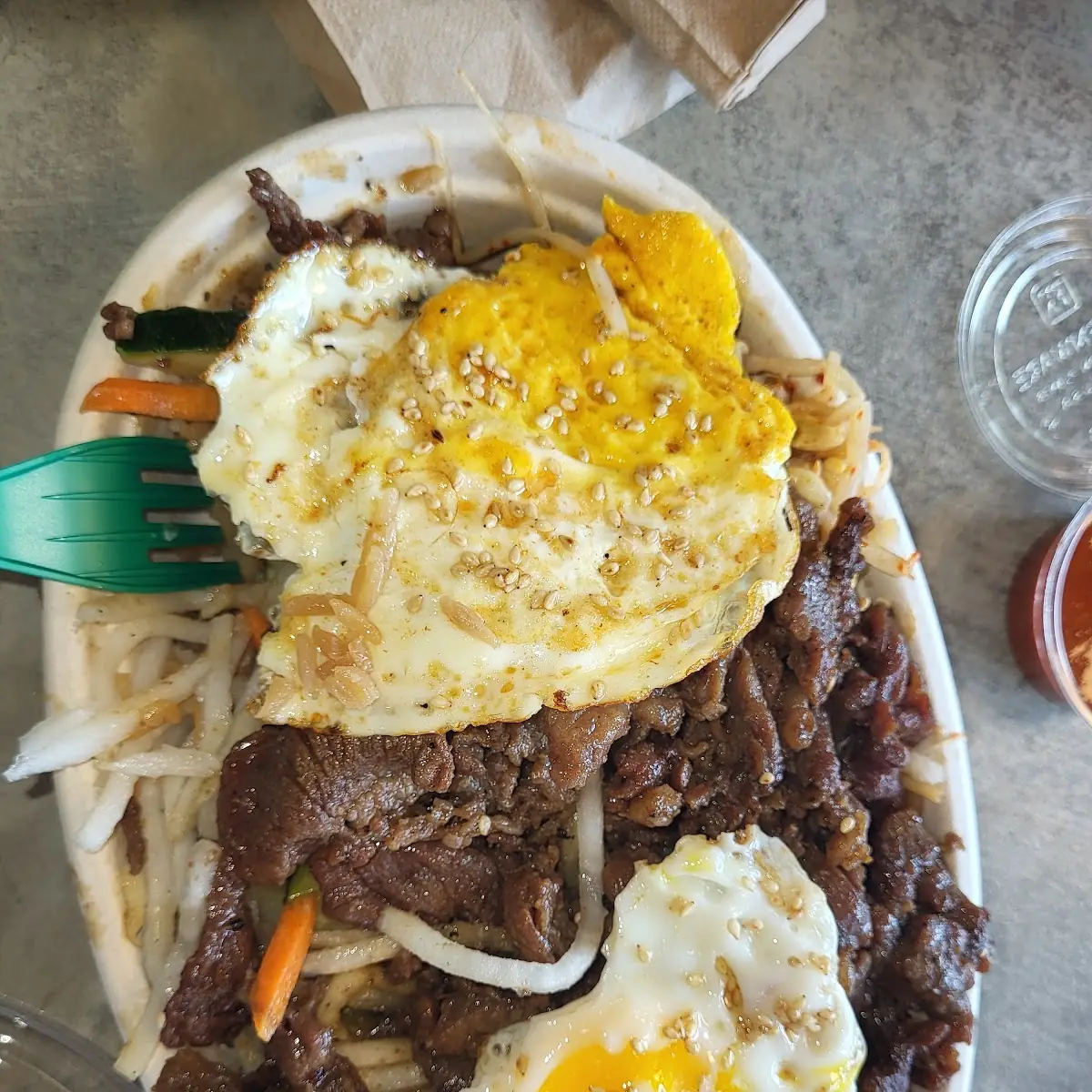 Beef Bibimbap with an Extra Fried Egg and Fried Rice