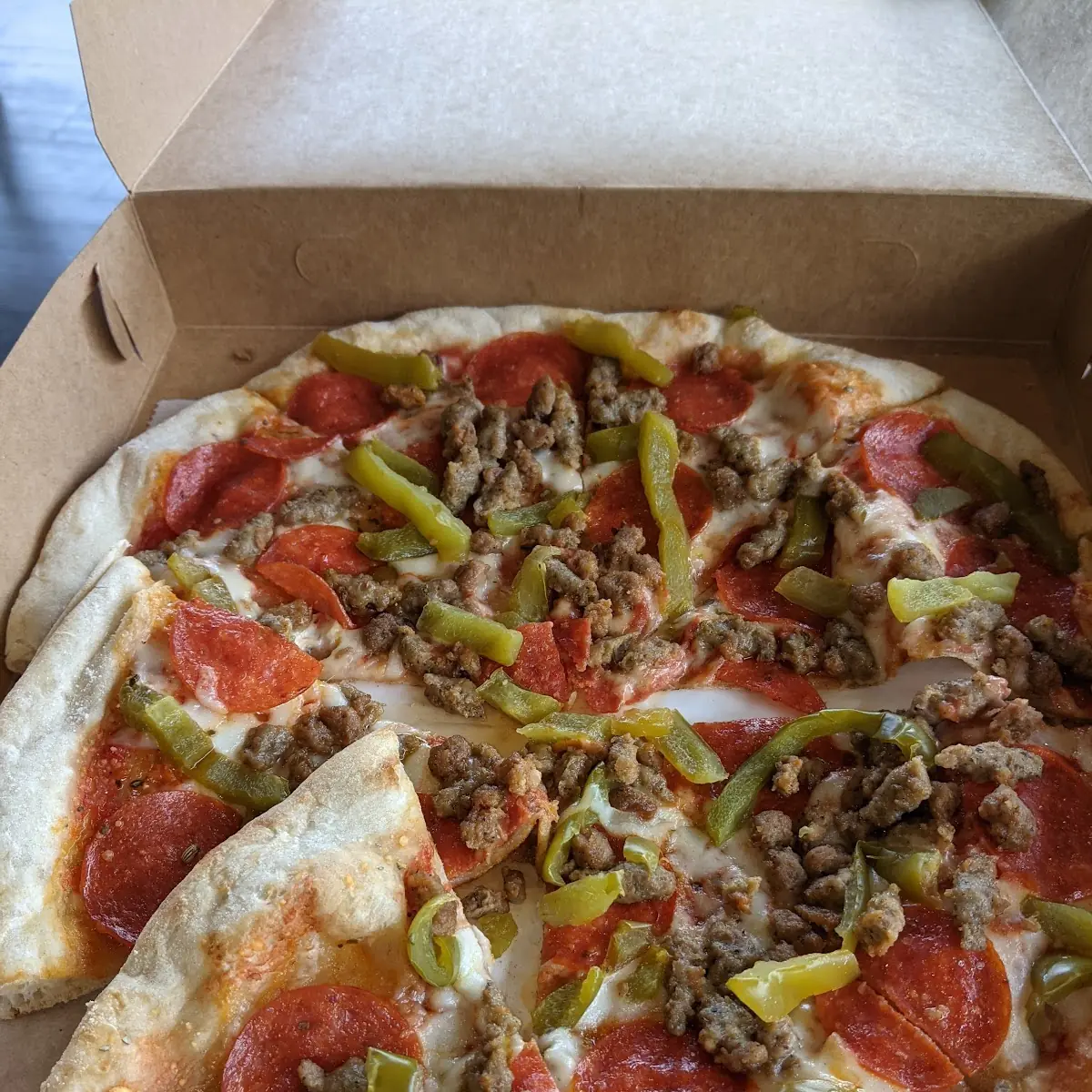 Beef Sausage Pepperoni Green Peppers Personal Pizza