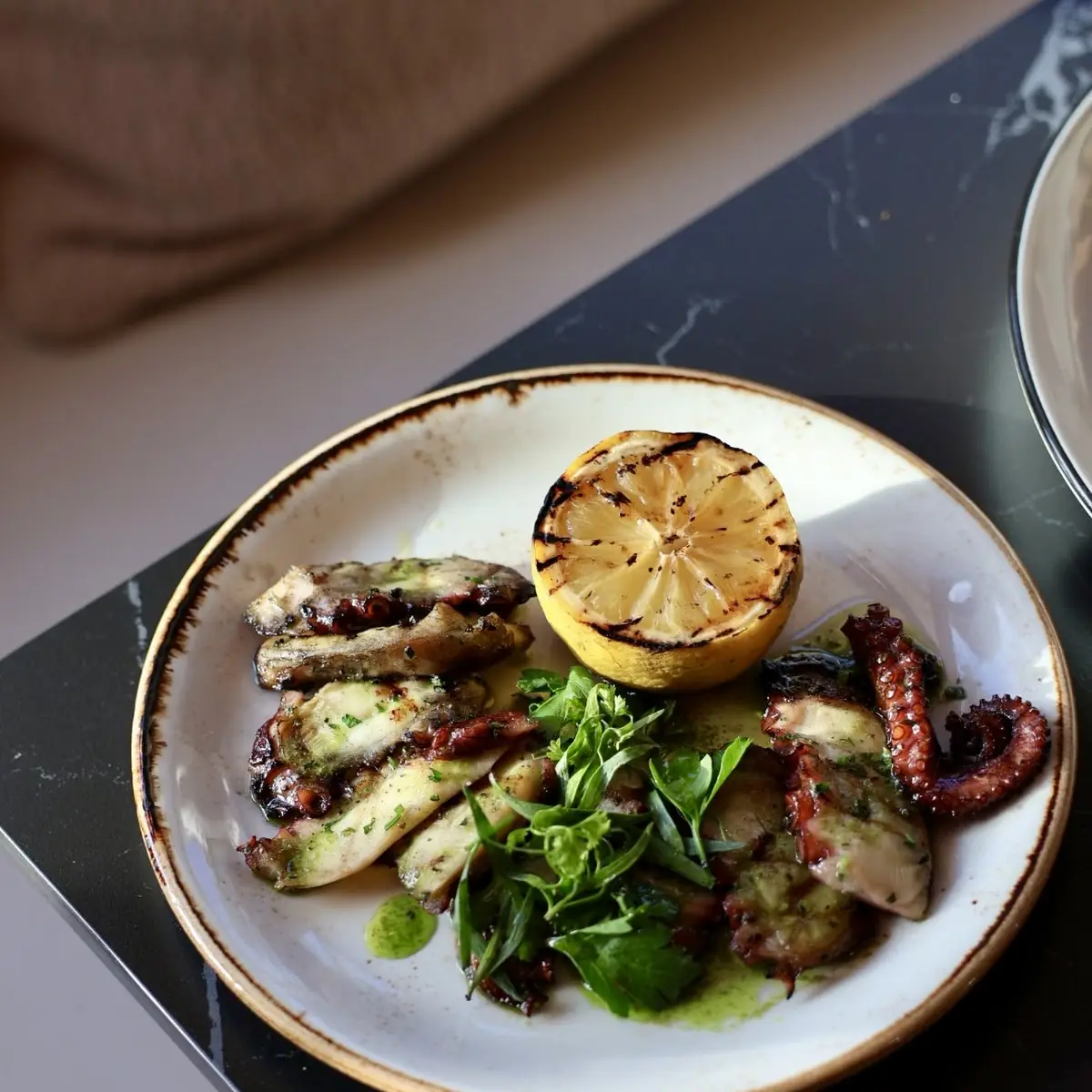Grilled Octopus with Lemon Wedge