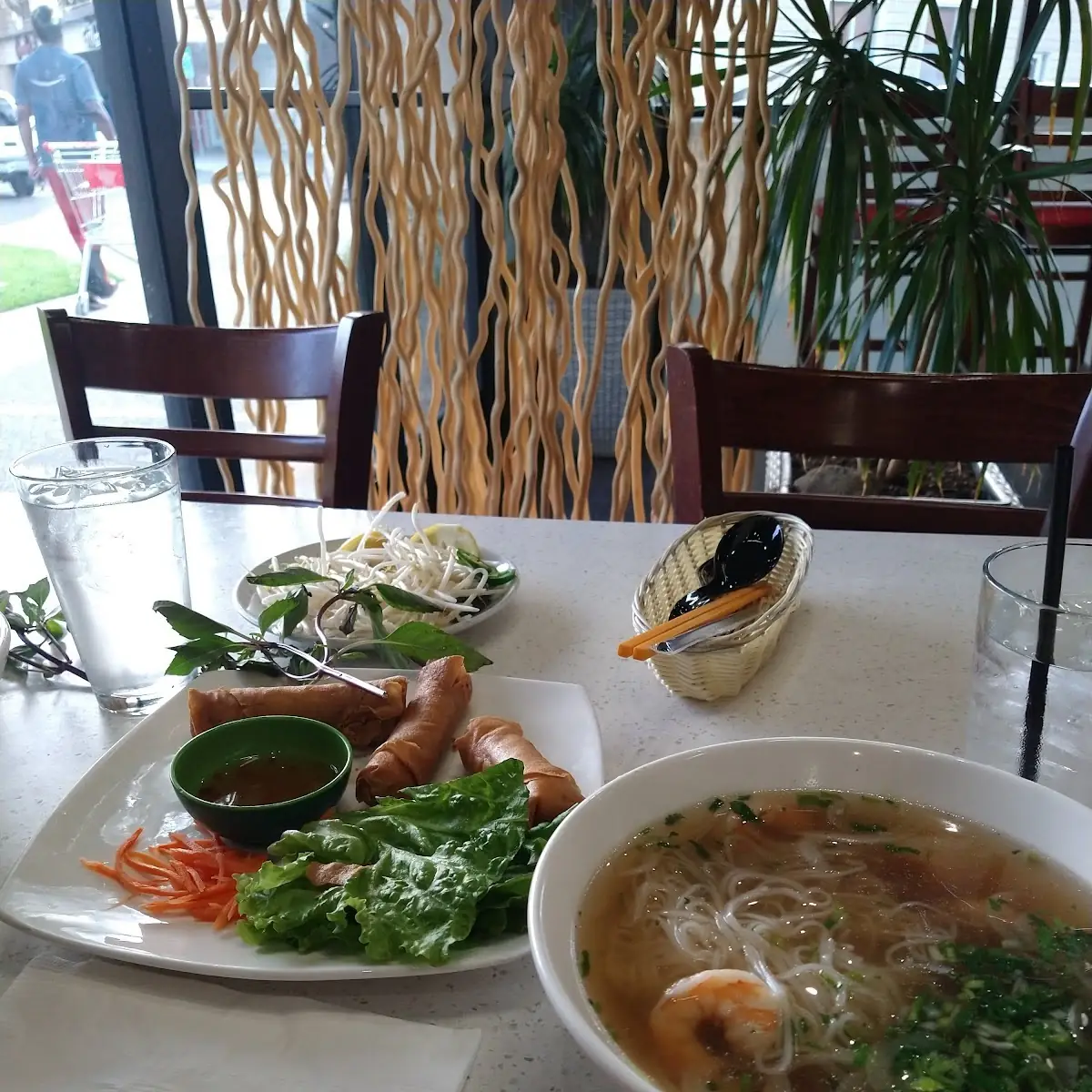 A4- Crispy Egg Roll Lettuce Wraps and Shrimp Pho
