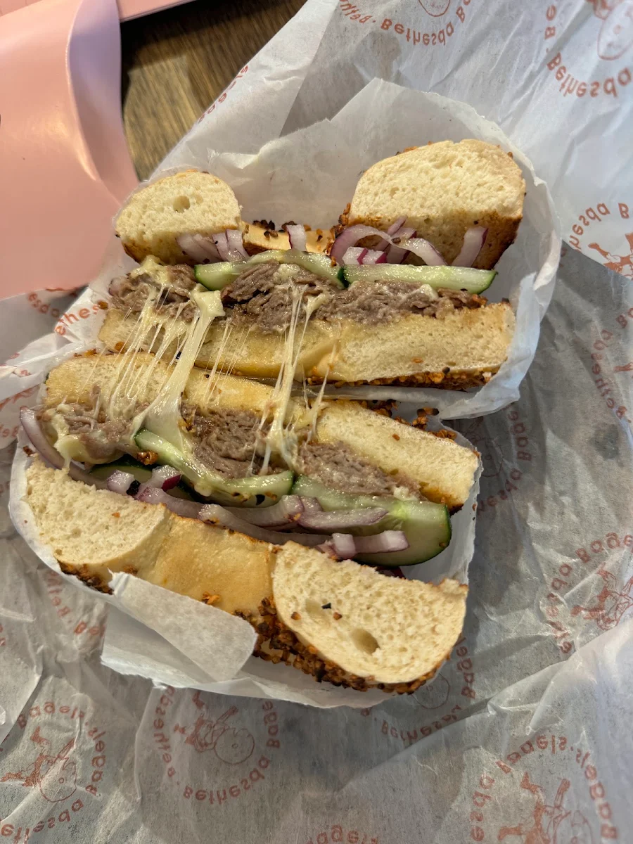 Steak and Cheese Bagel with Garlic Bagel