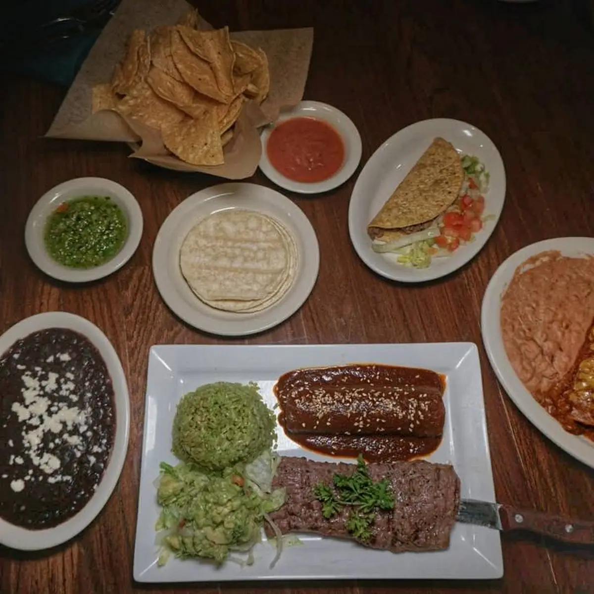 Carne Asada and Mole Enchilada Plate