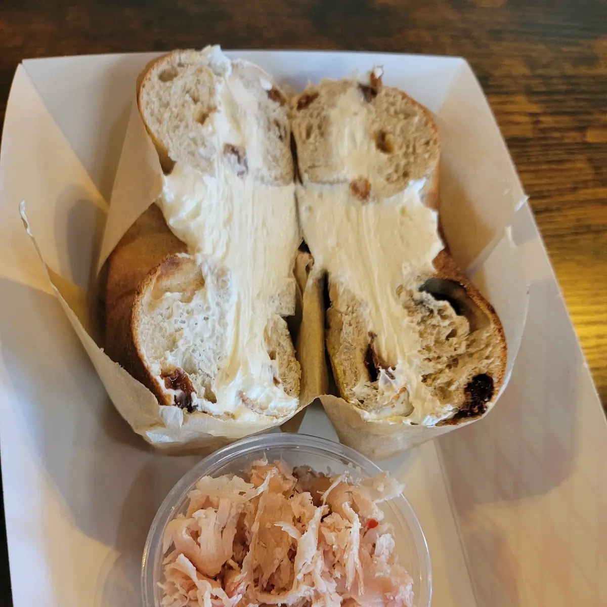 Cinnamon Raisin Bagel with Cream Cheese and Turkey