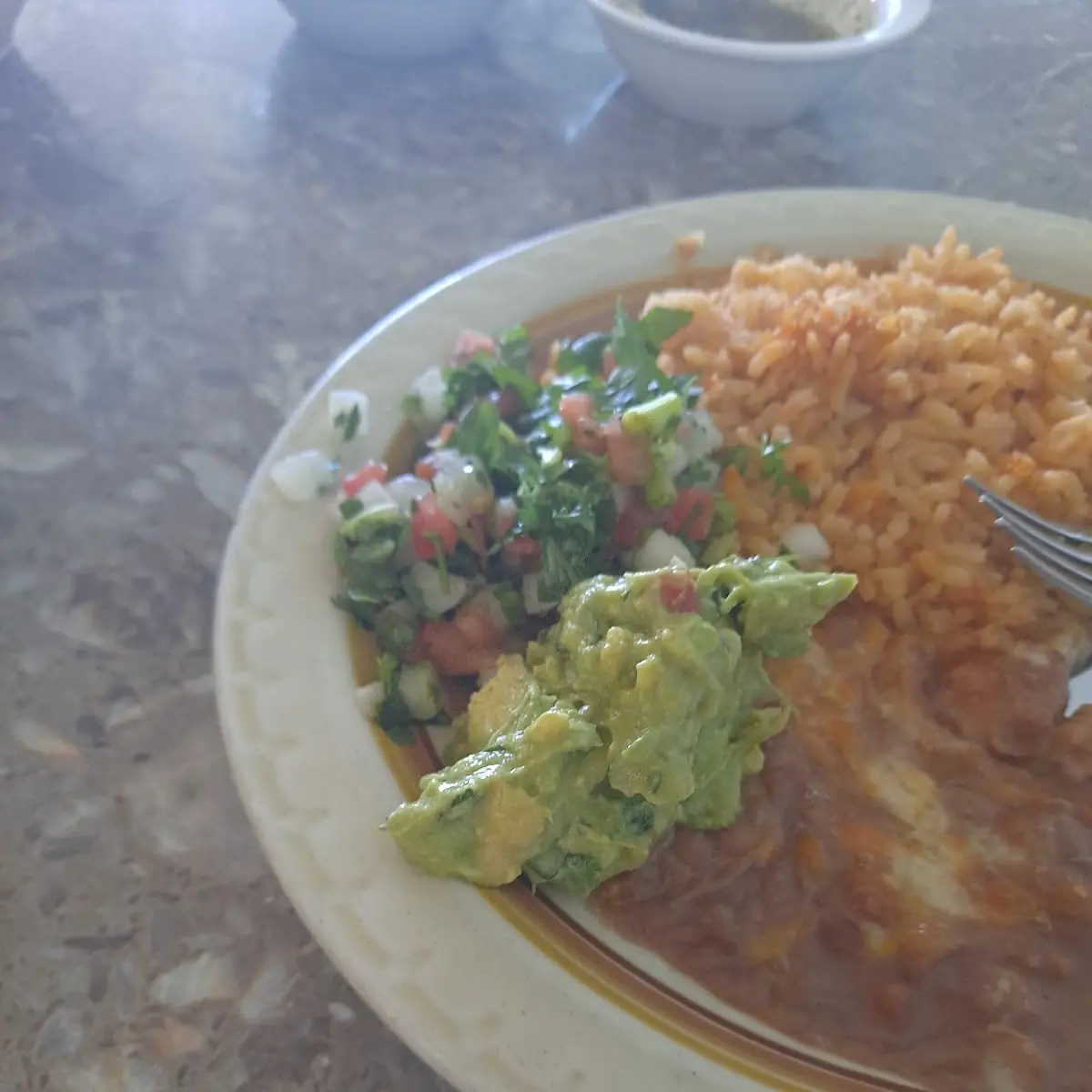 Refried Beans Rice and Guacamole