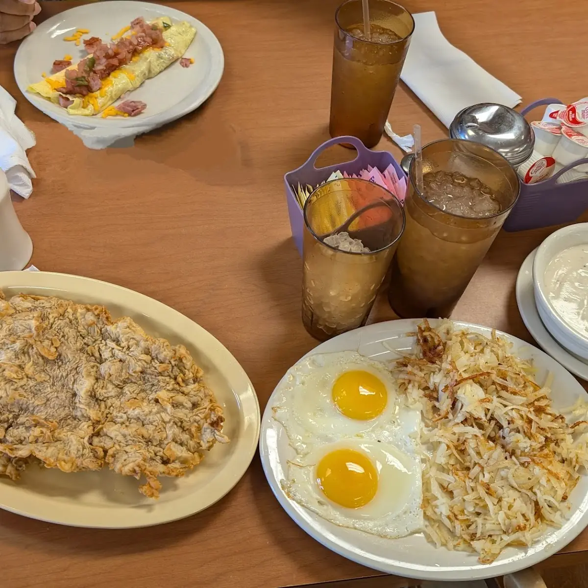 3. Two Eggs, Hash Browns, Toast or Pancakes, W/bacon & Sausage