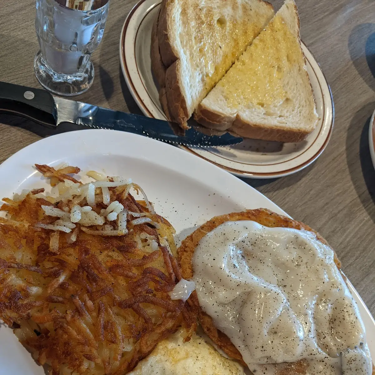 Country Fried Chicken Eggs Hashbrowns