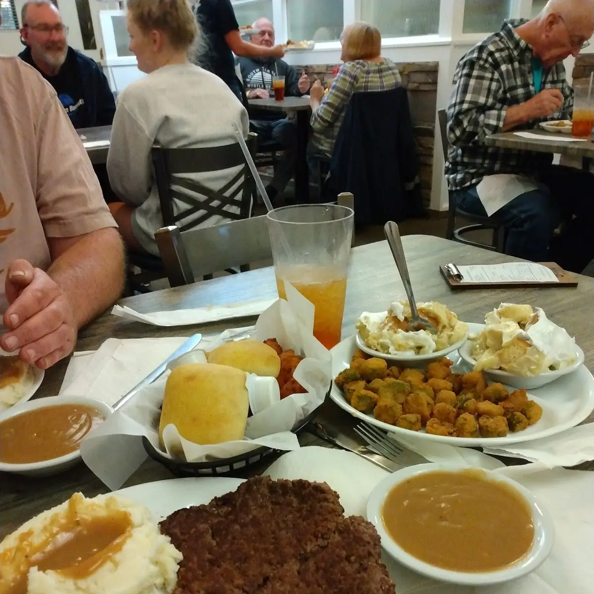 Hamburger Steak Limas Mashed Taters Banana Pudding Okra