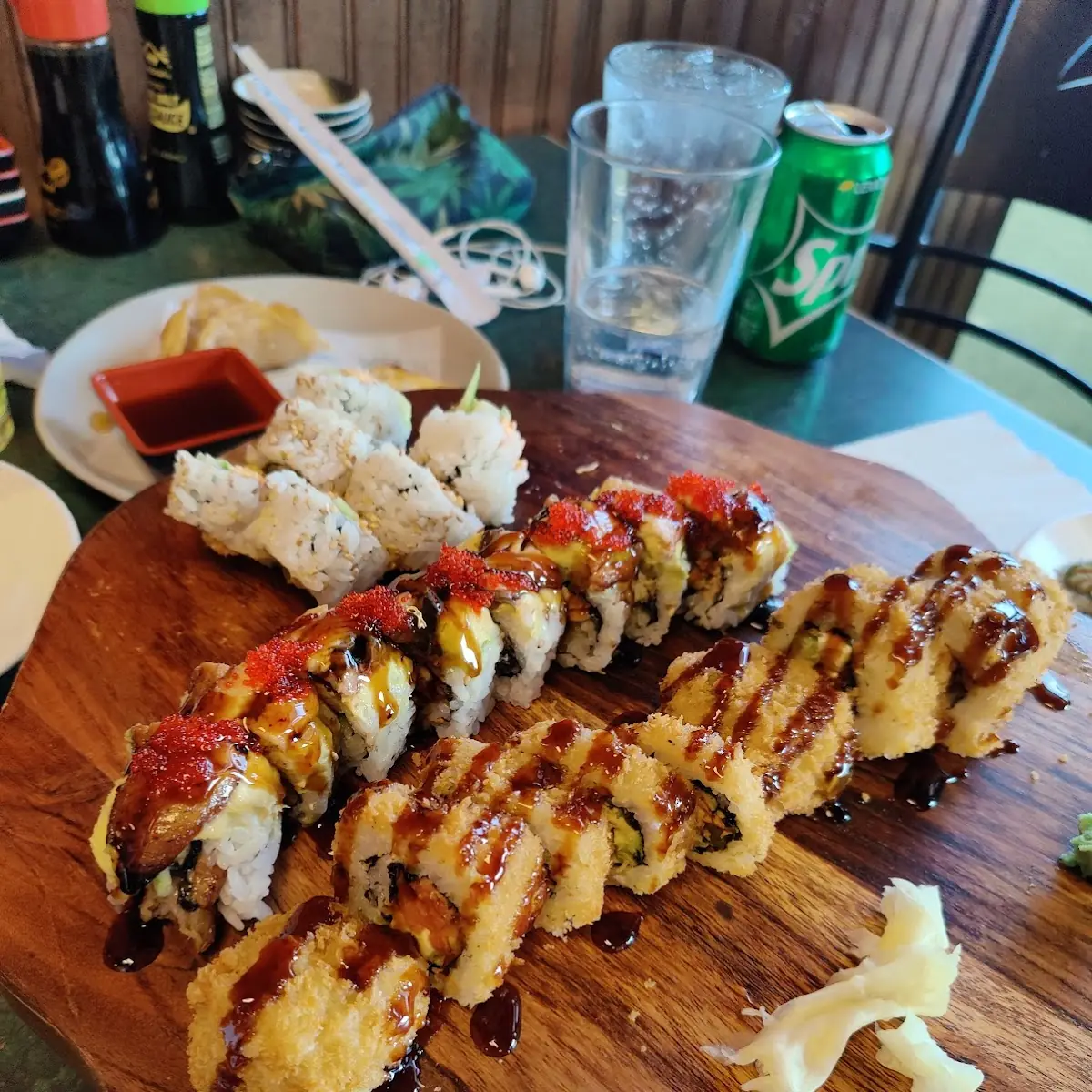 Dragon Roll L and Fried Philly Roll R