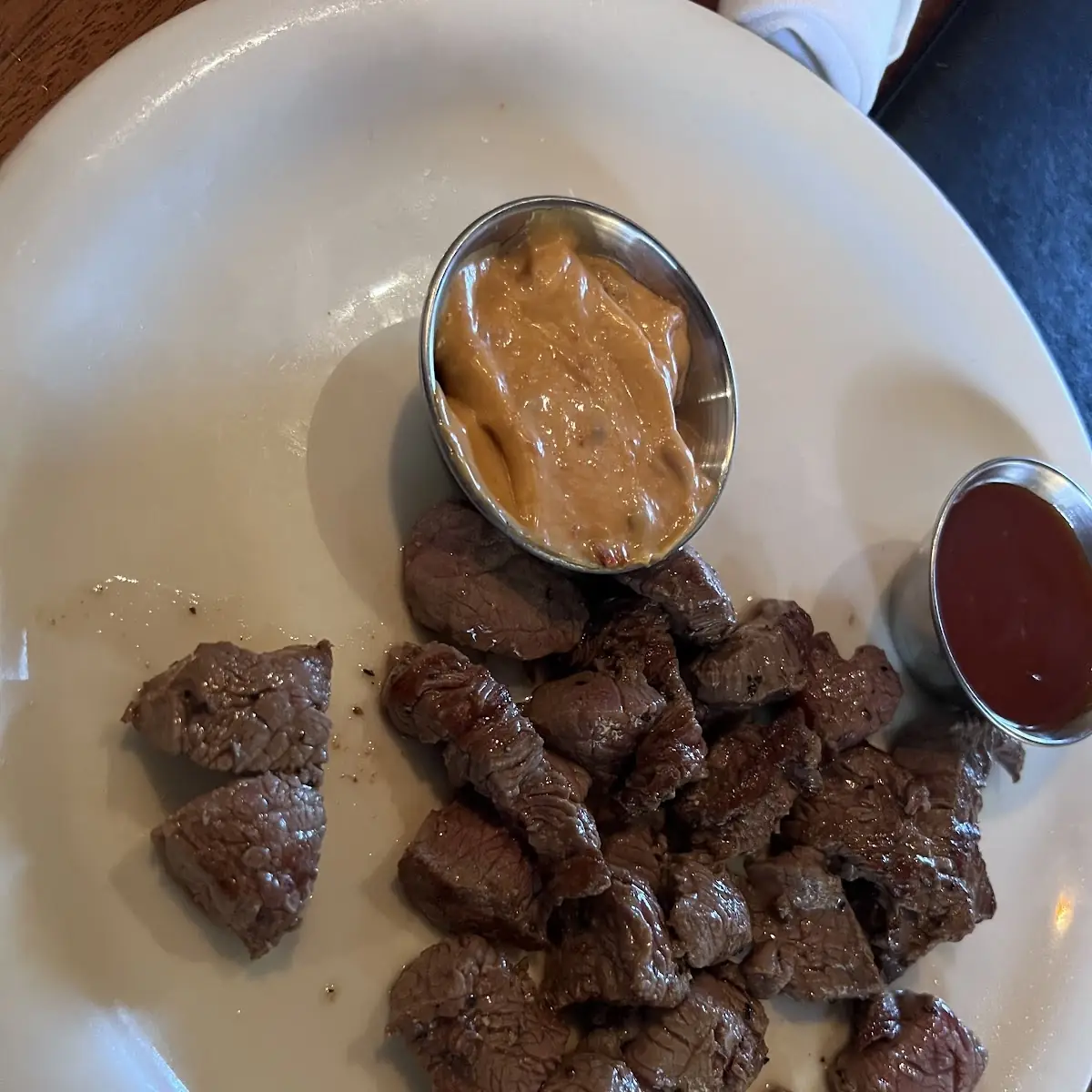 Filet Mignon Bites with House BBQ and Chipotle Mayo for Dipping