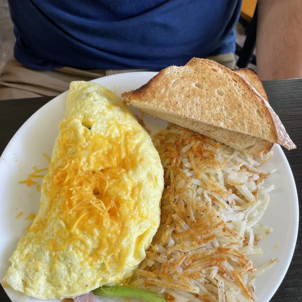 Cheese Omelet with Hashbrowns and Biscuit