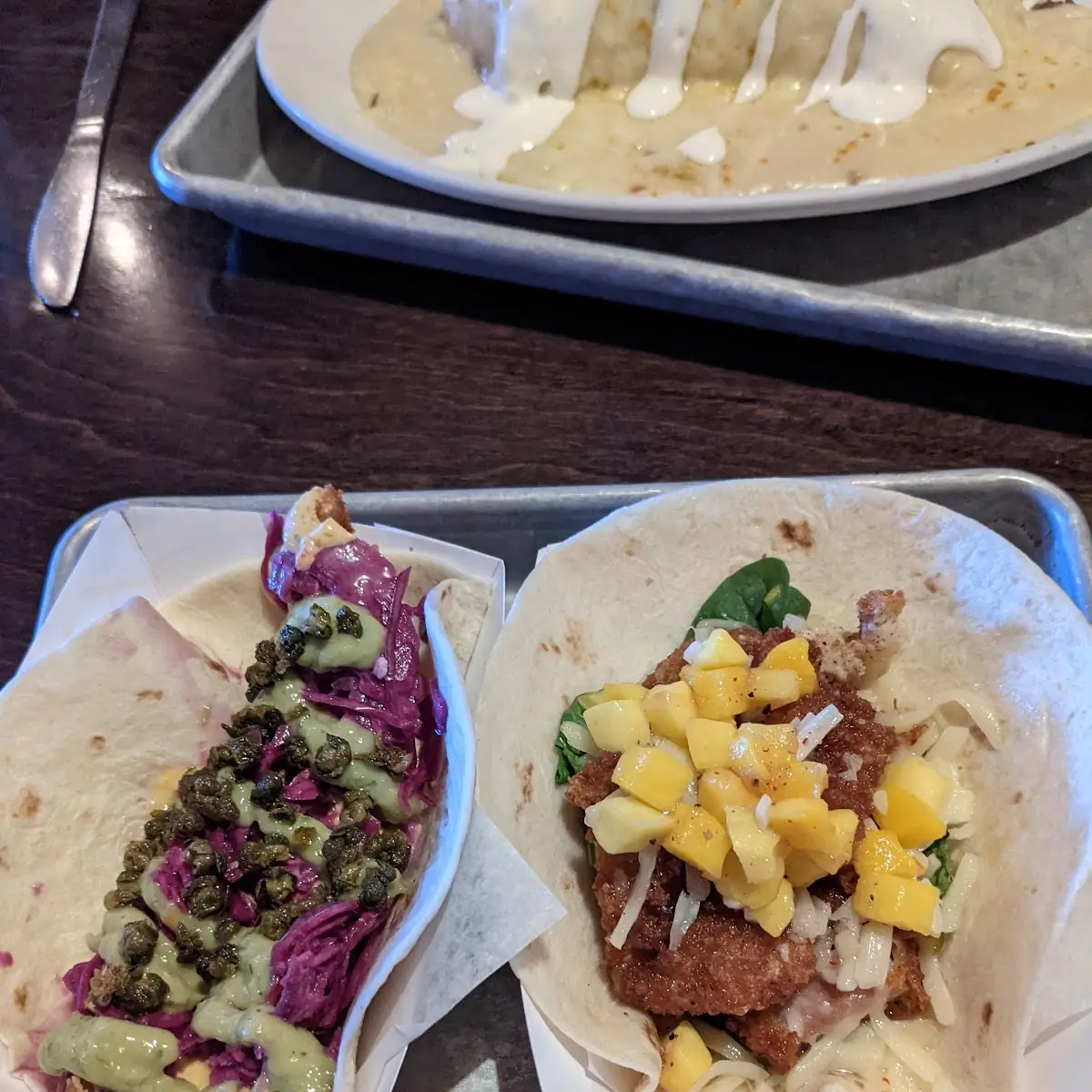 Fish Taco and Mango Chicken Taco