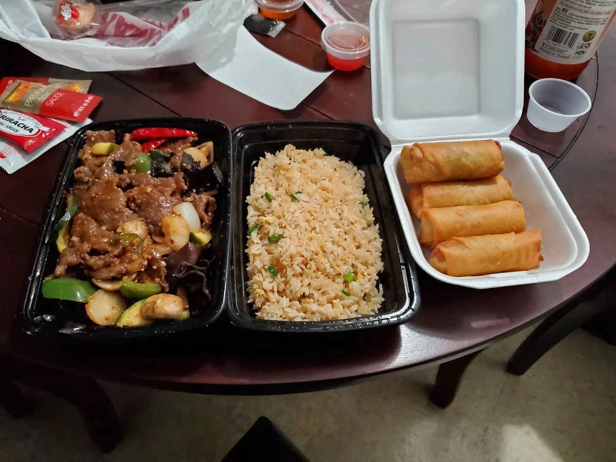 Beef in Hot Garlic Fried Rice Egg Rolls