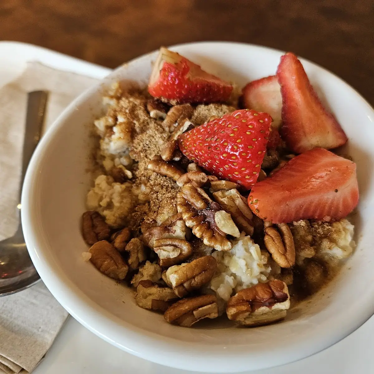 Steel Cut Oatmeal with Strawberries & Pecans