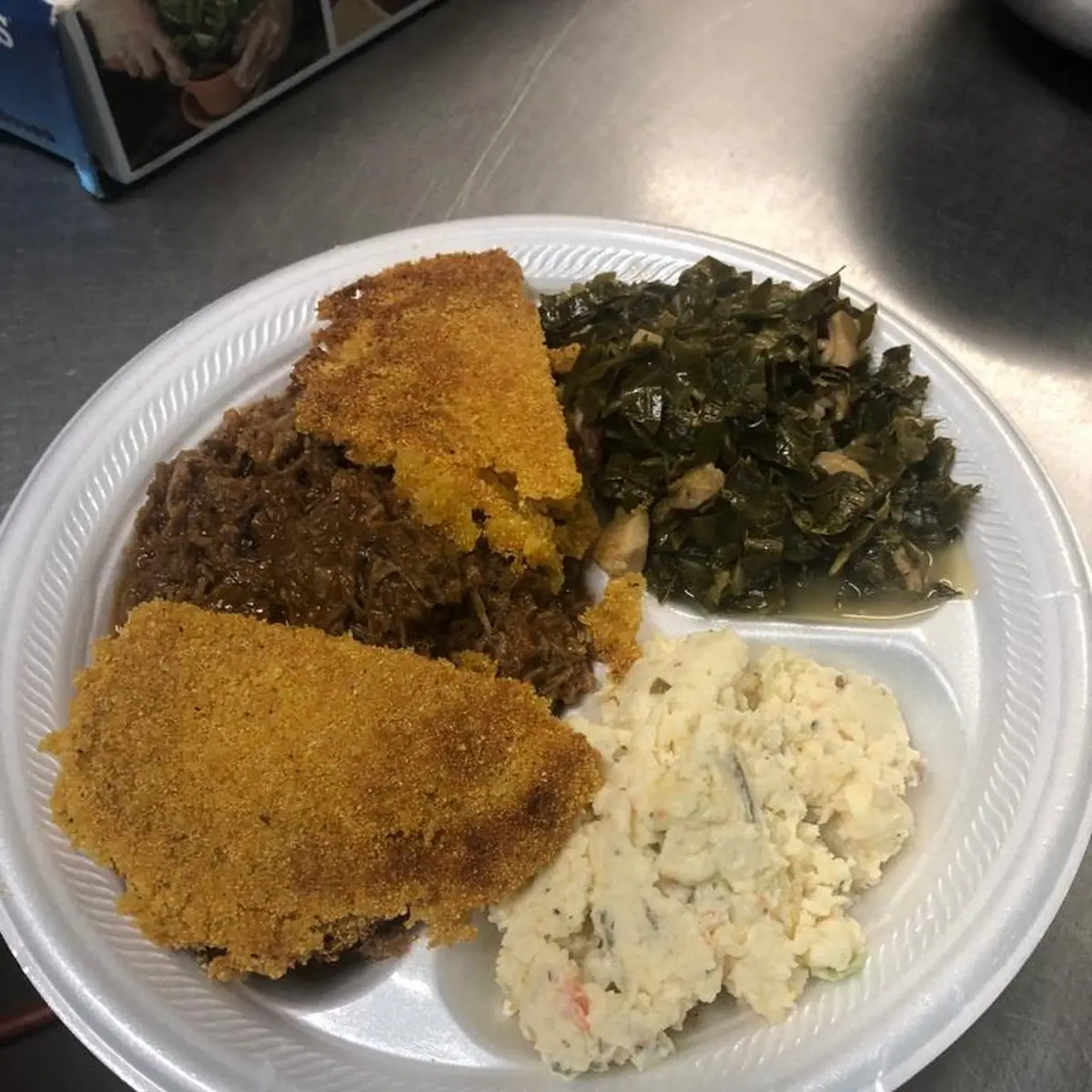 Collards Flat Cornbread and Potato Salad