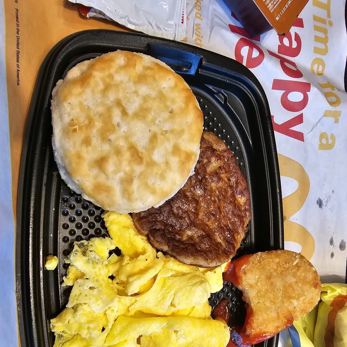 Big Breakfast Scrambled Eggs Biscuit and Sausage