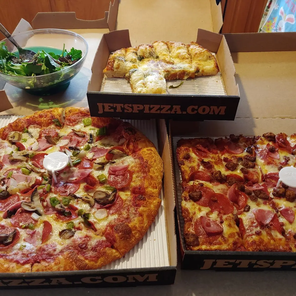 Speciality Bread Sticks Large Round Meat Lovers and a Square Detroit Style