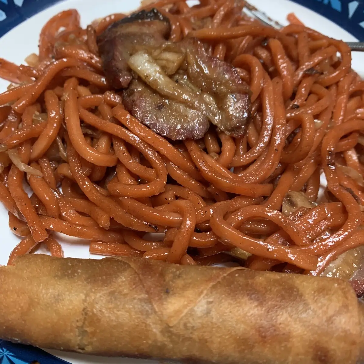 Roast Pork Lo Mein and Spring Roll