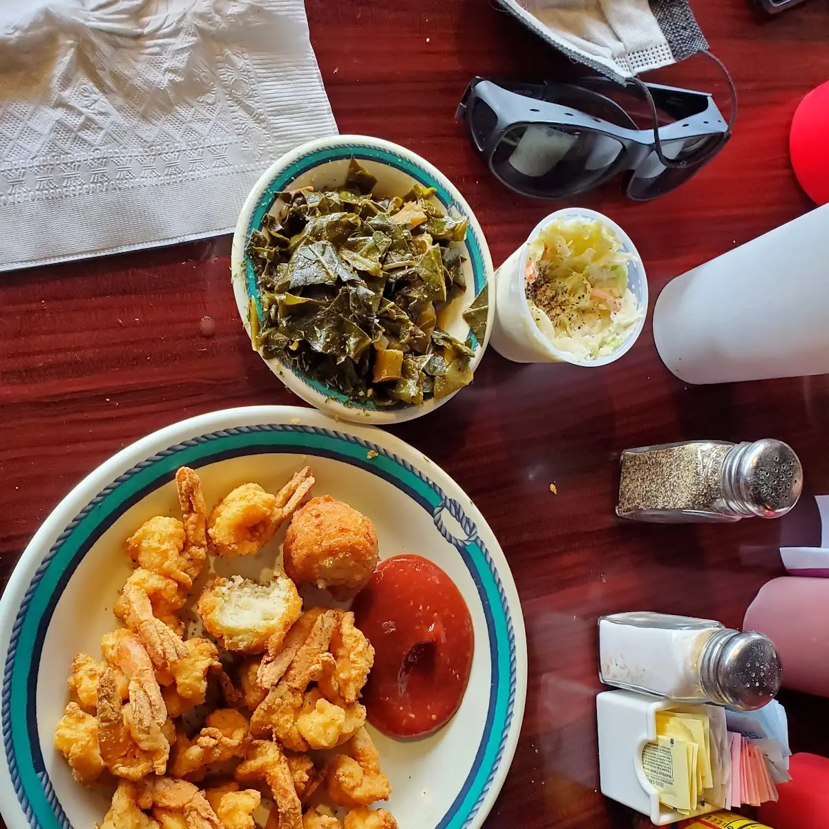 Fried Shrimp and Greens