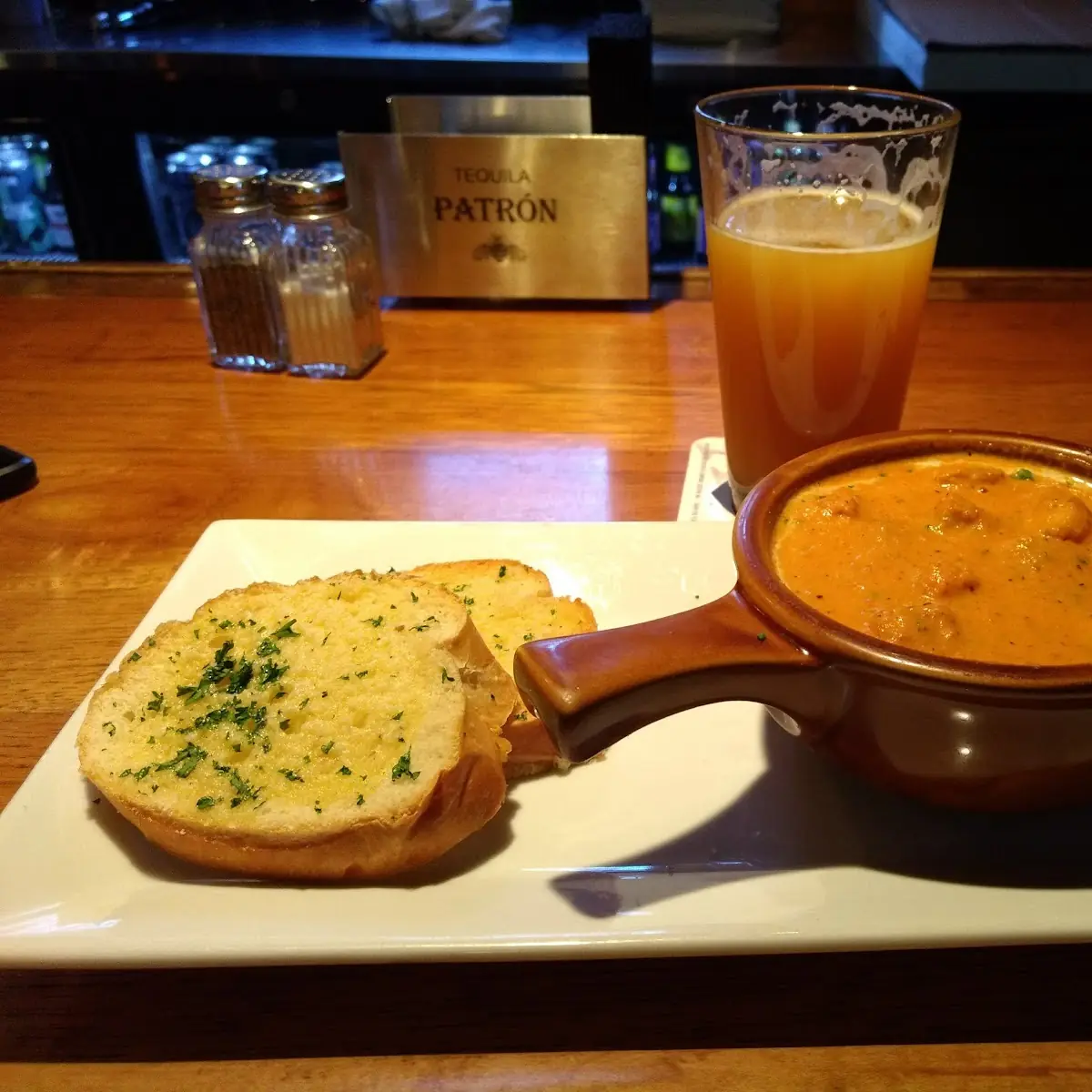 Tomato Basil Soup with Toasted Garlic Bread