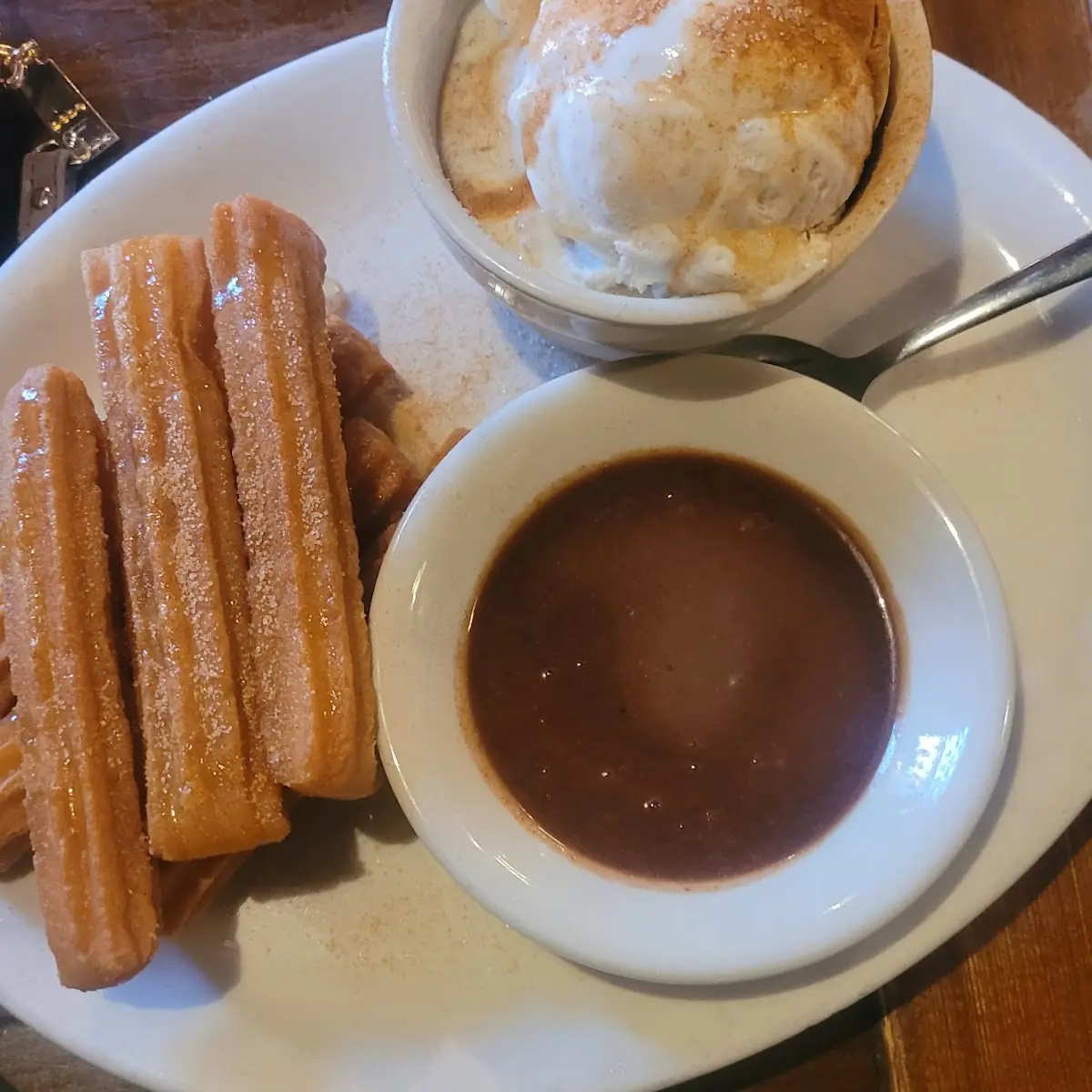 Churros with Vanilla Ice Cream & Chocolate Sauce