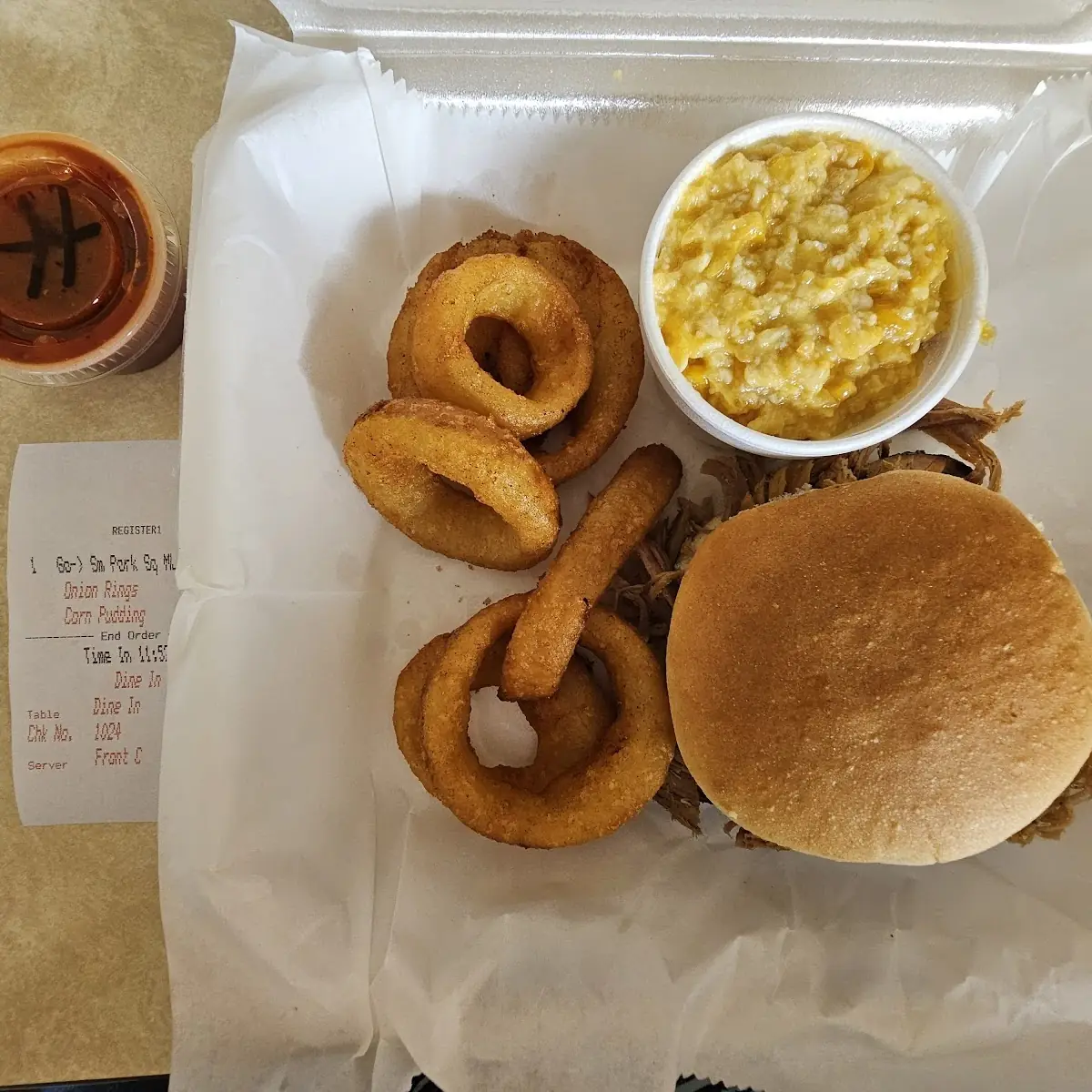 Pulled Pork BBQ Sandwich with Corn Pudding