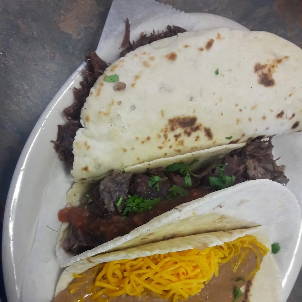 Barbacoa Taco & Chorizo Potato Taco