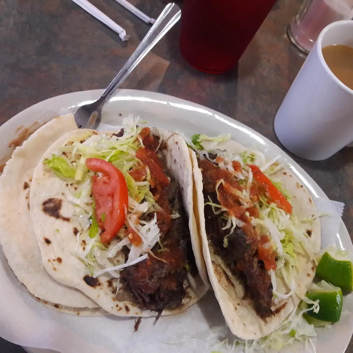 Barbacoa Tacos with Lettuce and Tomato