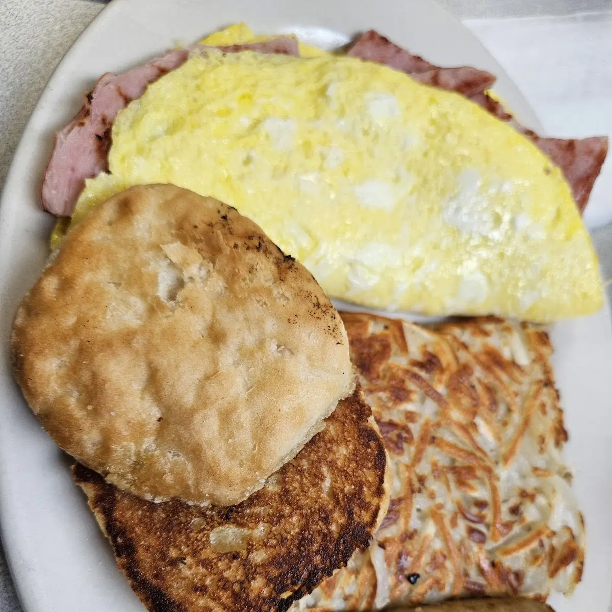 Ham and Cheese Omelette w Biscuit