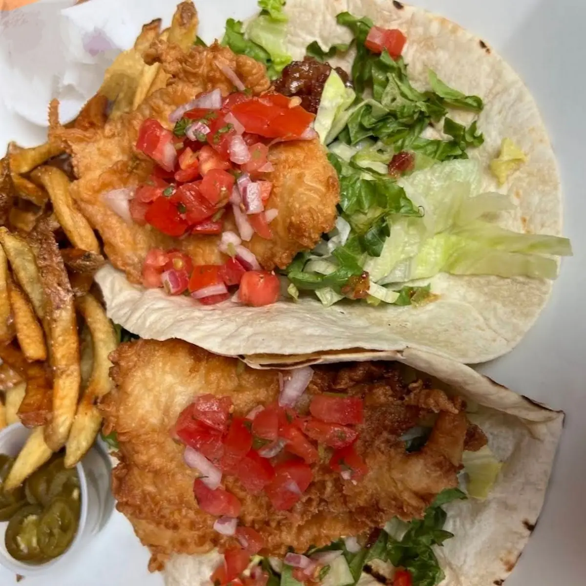 Fish Tacos with Garlic Fries