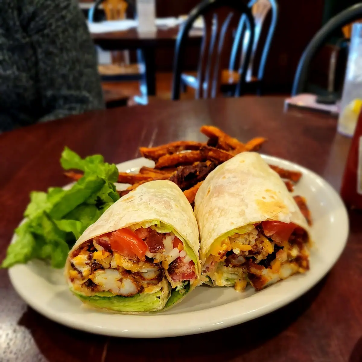 BBQ Chicken Wrap with Waffle Fries