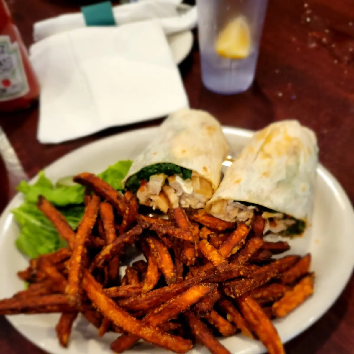 Crispy Chicken Wrap with Sweet Potato Fries