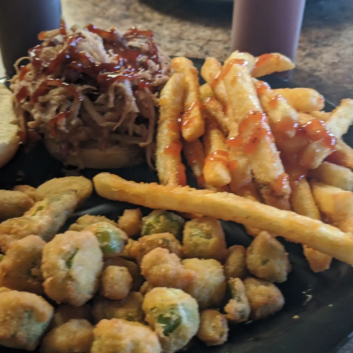 Pulled Pork Sandwich and Okra