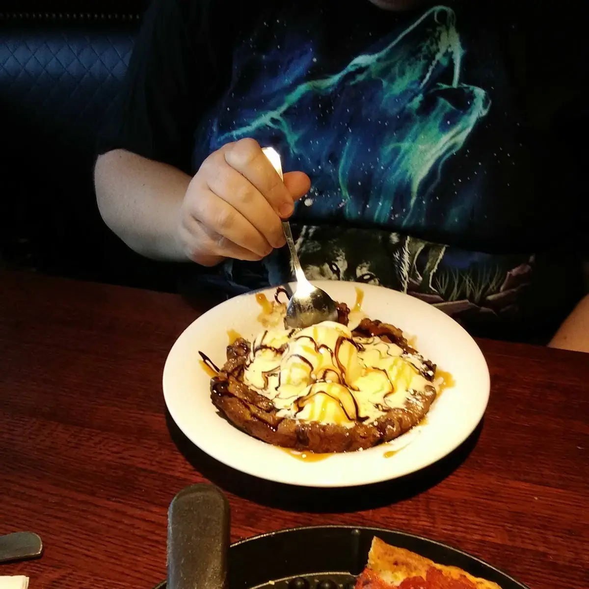 Desert Pizza a Sundae on a Big Chocolate Chip Cookie