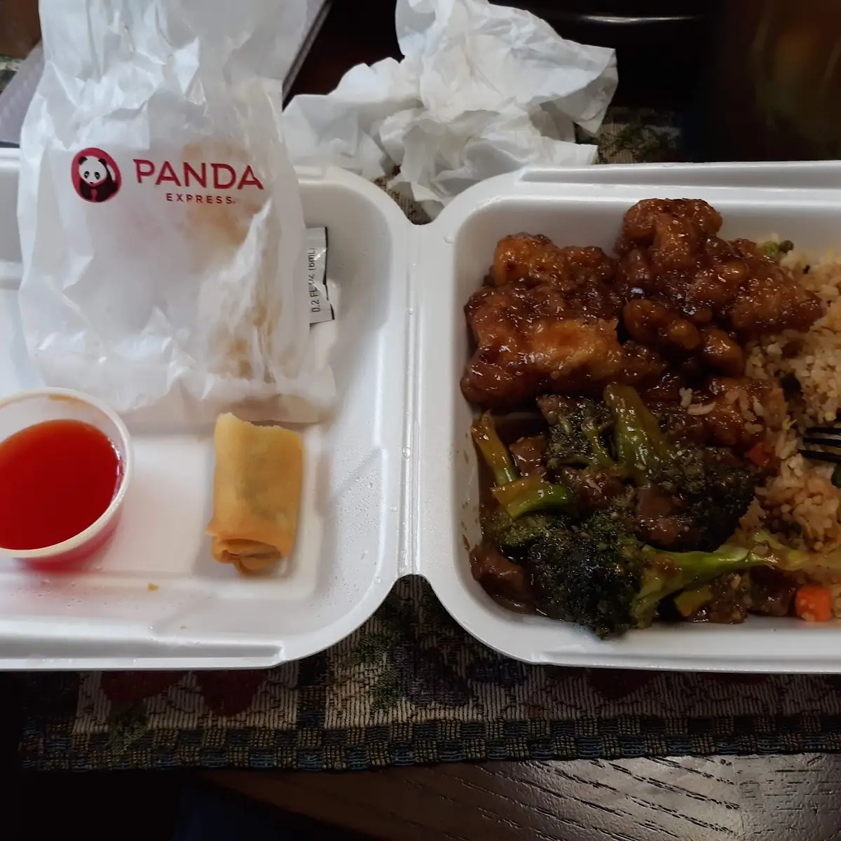 Vegetable Fried Rice with Orange Chicken and Broccoli Beef
