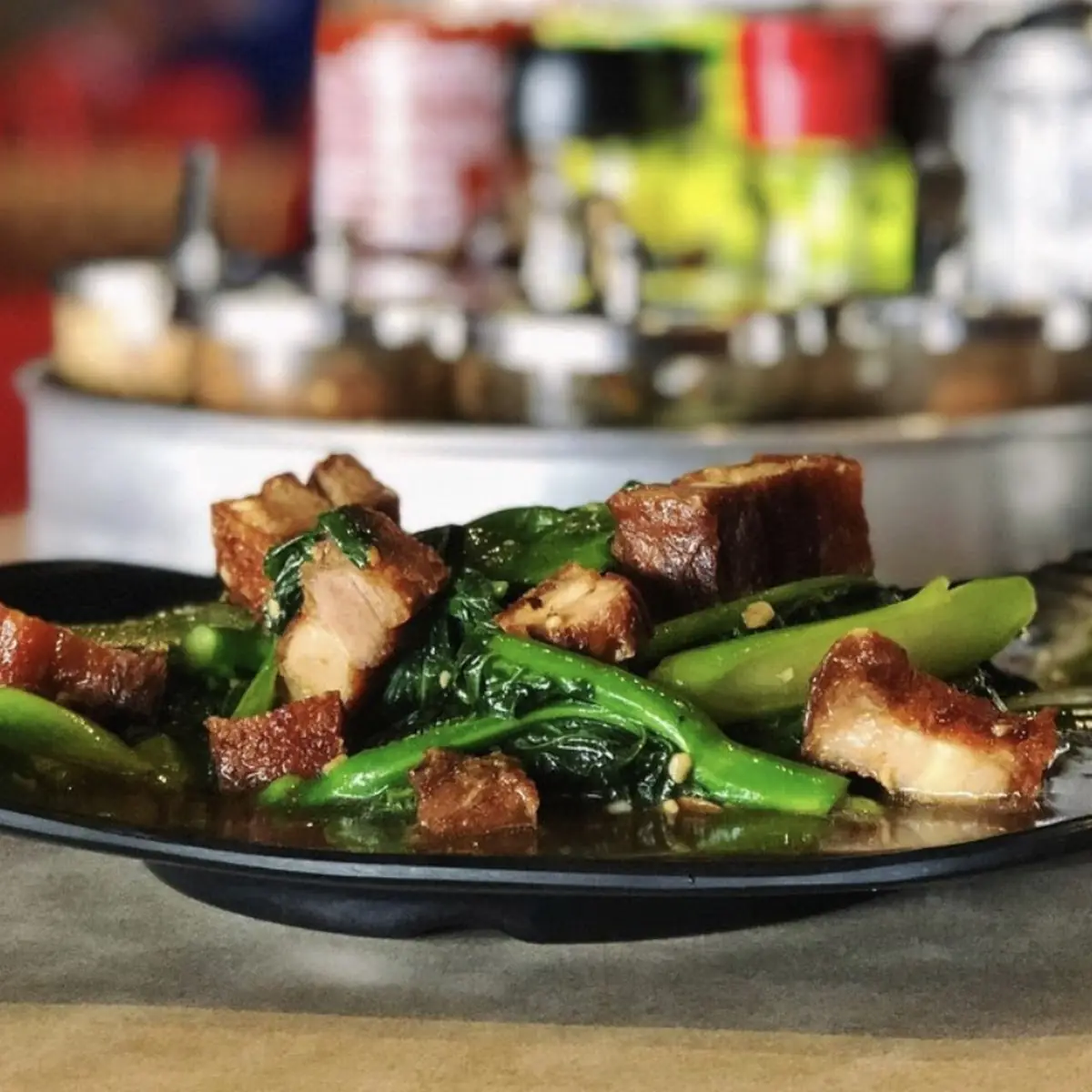Crispy Pork Belly and Chinese Broccoli