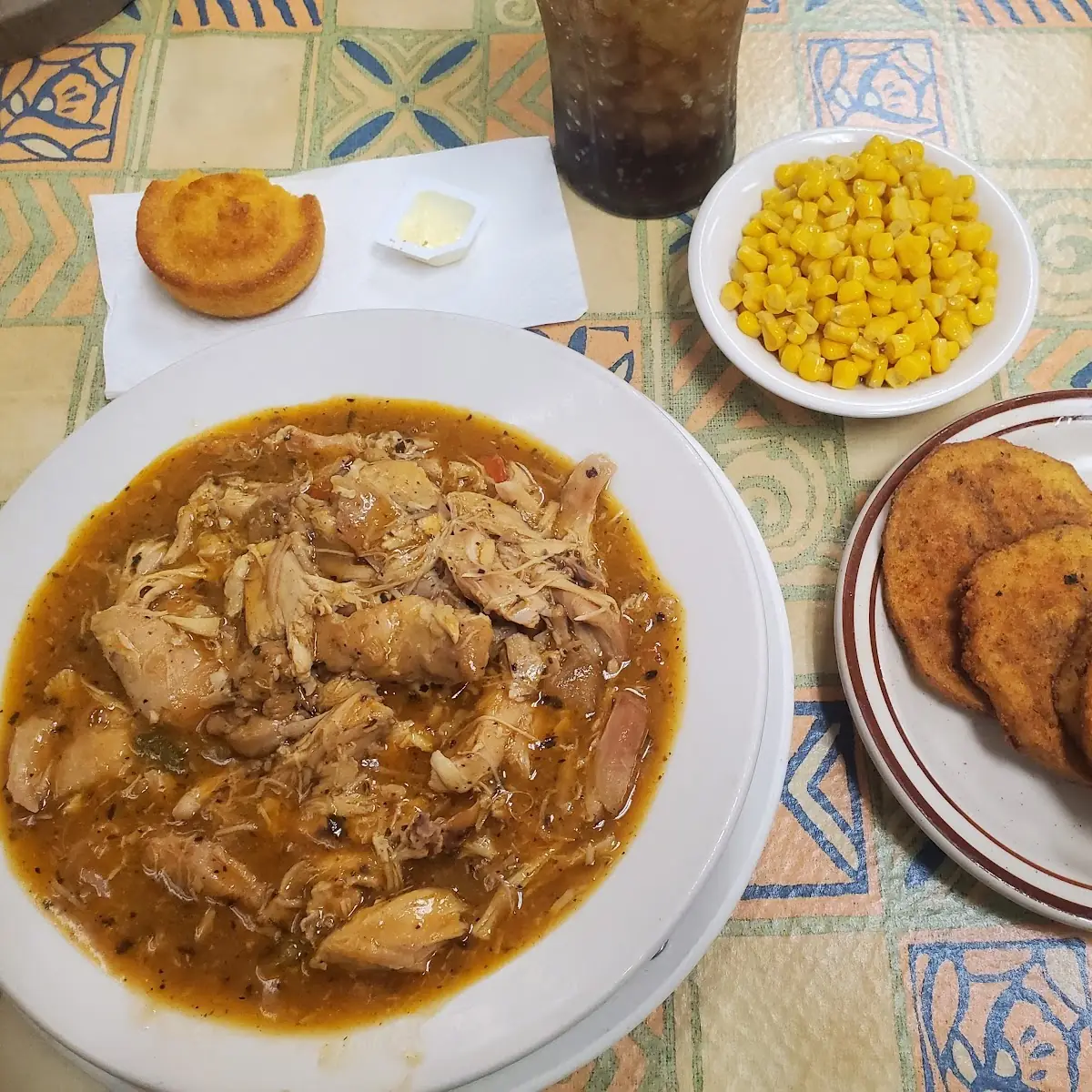 Chicken Stew Fried Eggplant Corn