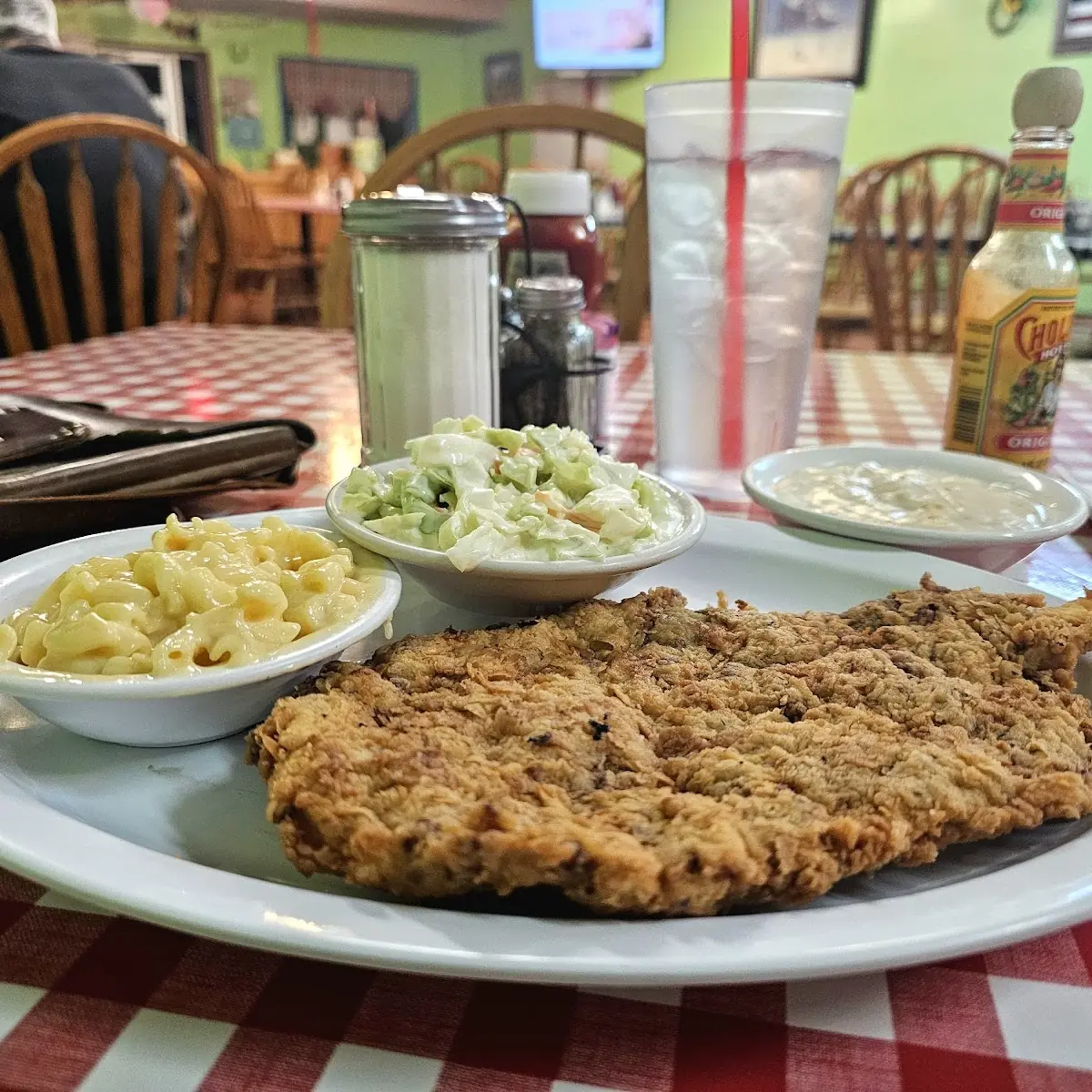 Chicken Fried Steak Mashed Potatoes and Fried Okra