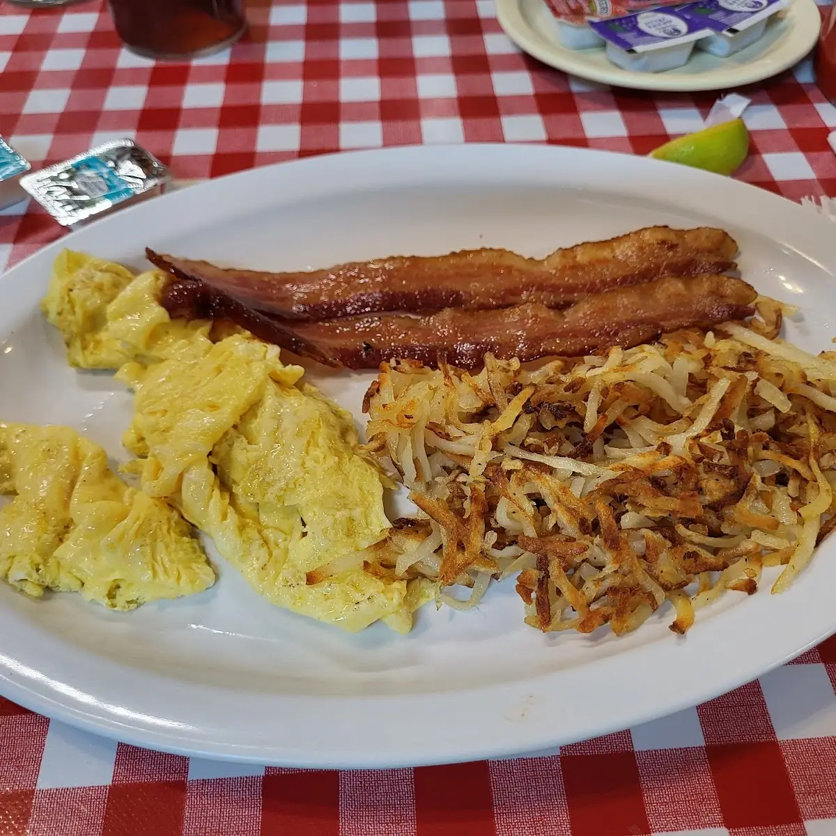 Scrambled Eggs Hash Browns Pancakes