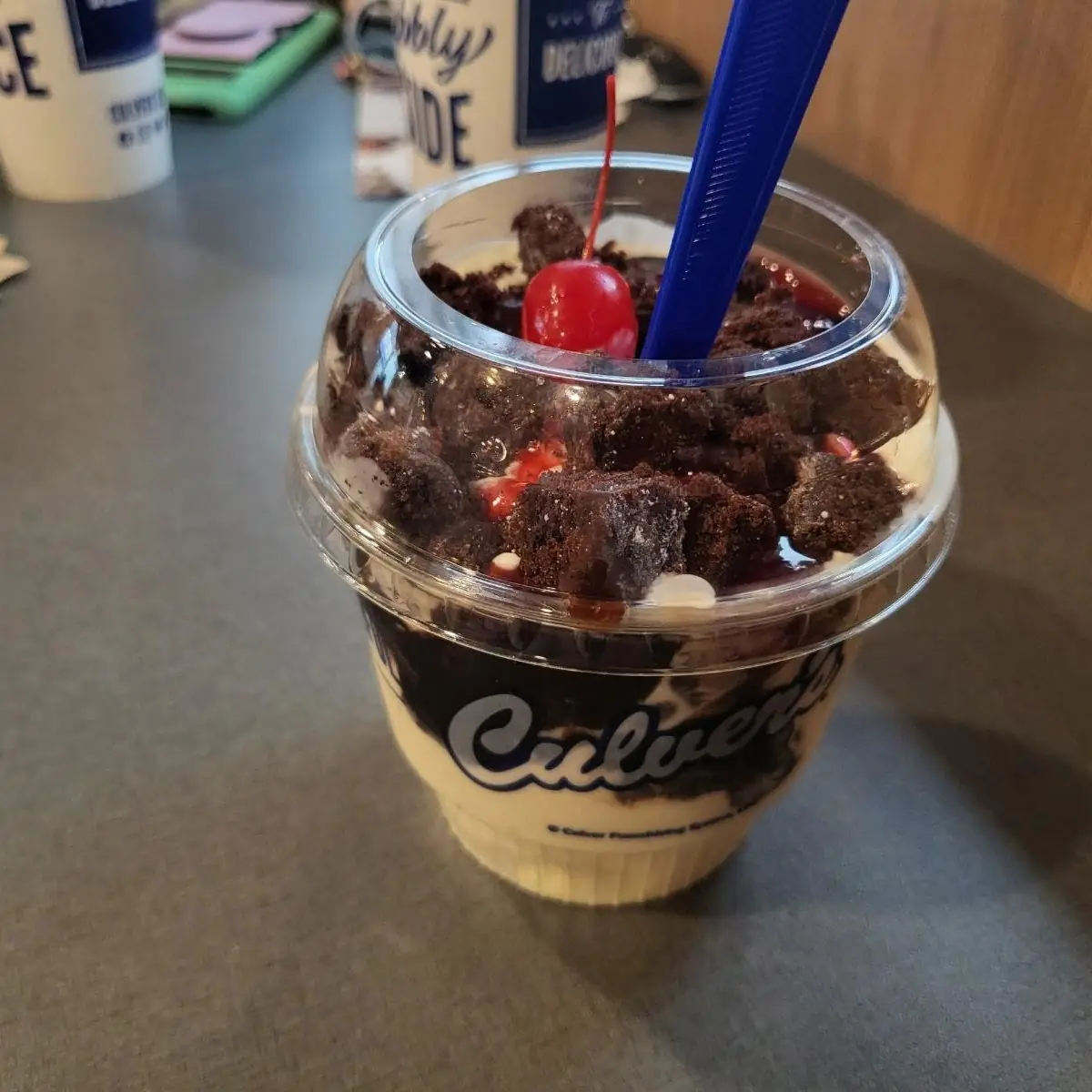 Sundae with Chocolate Chocolate Cake and Wild Cherry