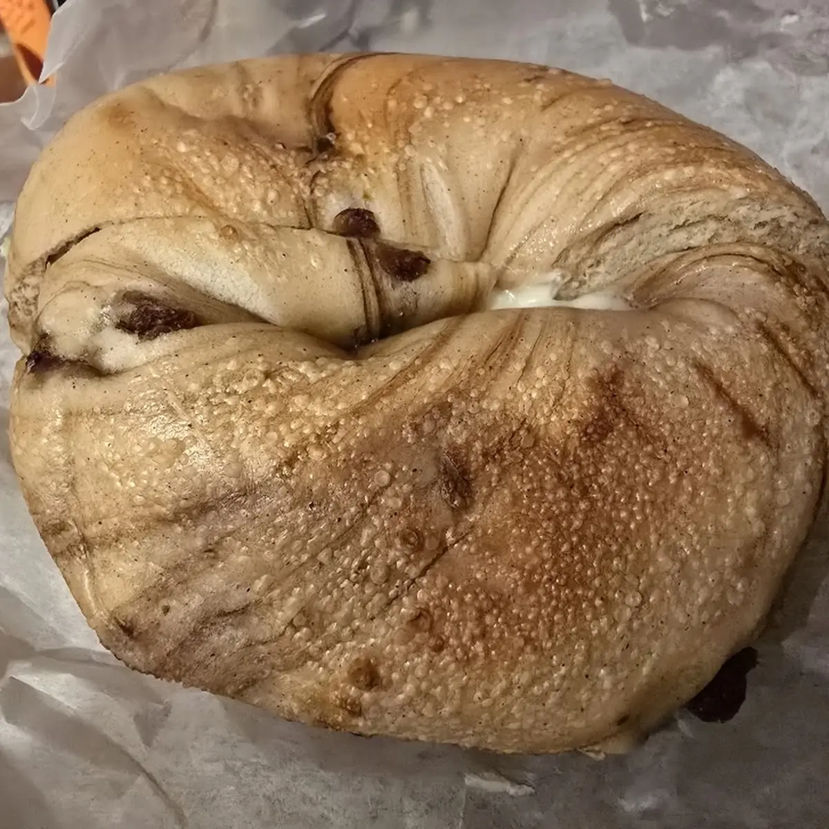 Huge Cinnamon Raisin Bagel with Cream Cheese