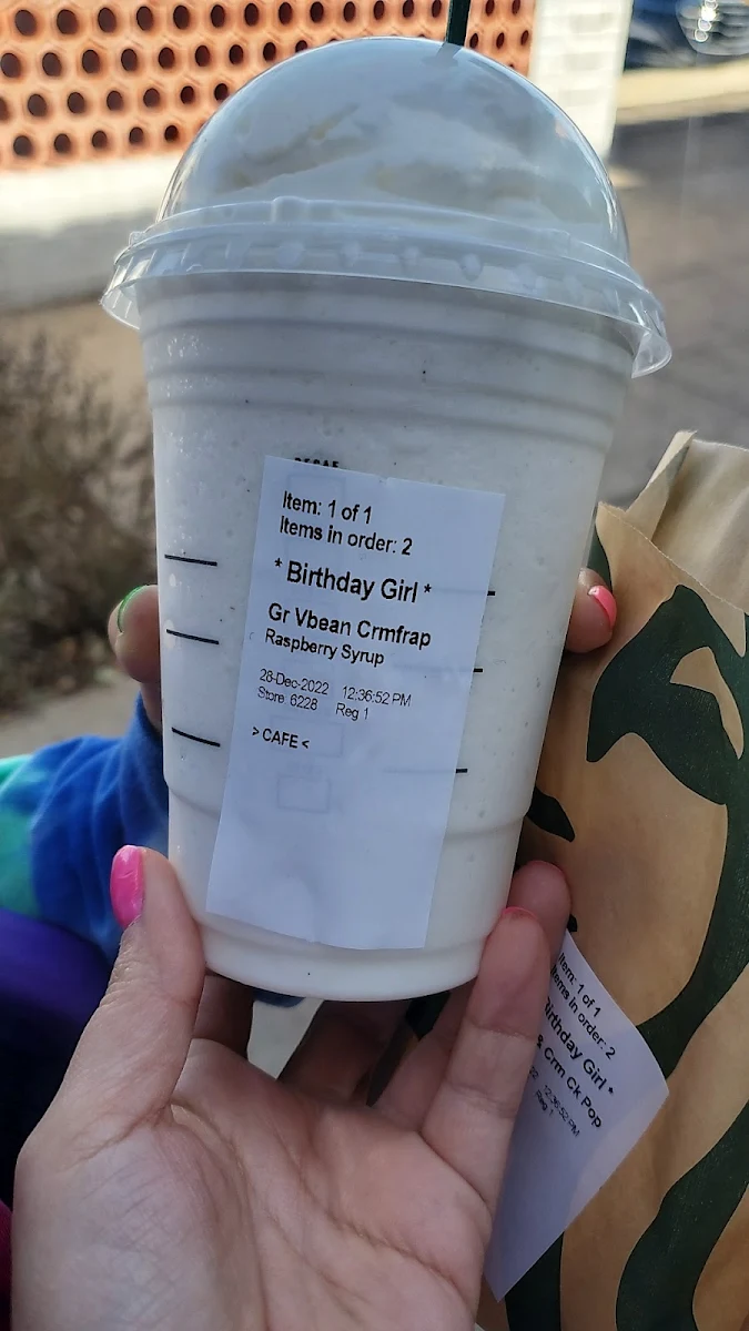 Vanilla Bean Frappuccino with Raspberry Syrup