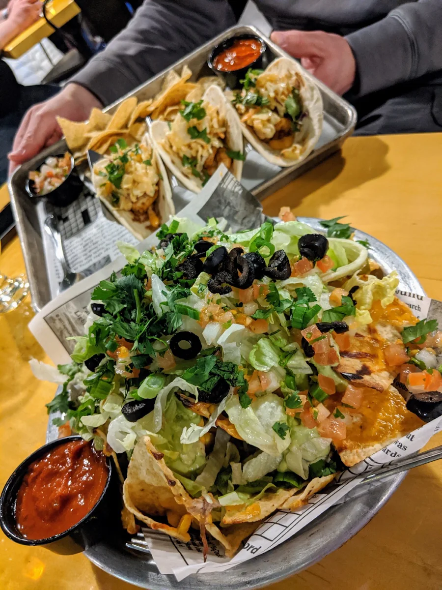Pulled Pork Nachos and Shrimp Tacos