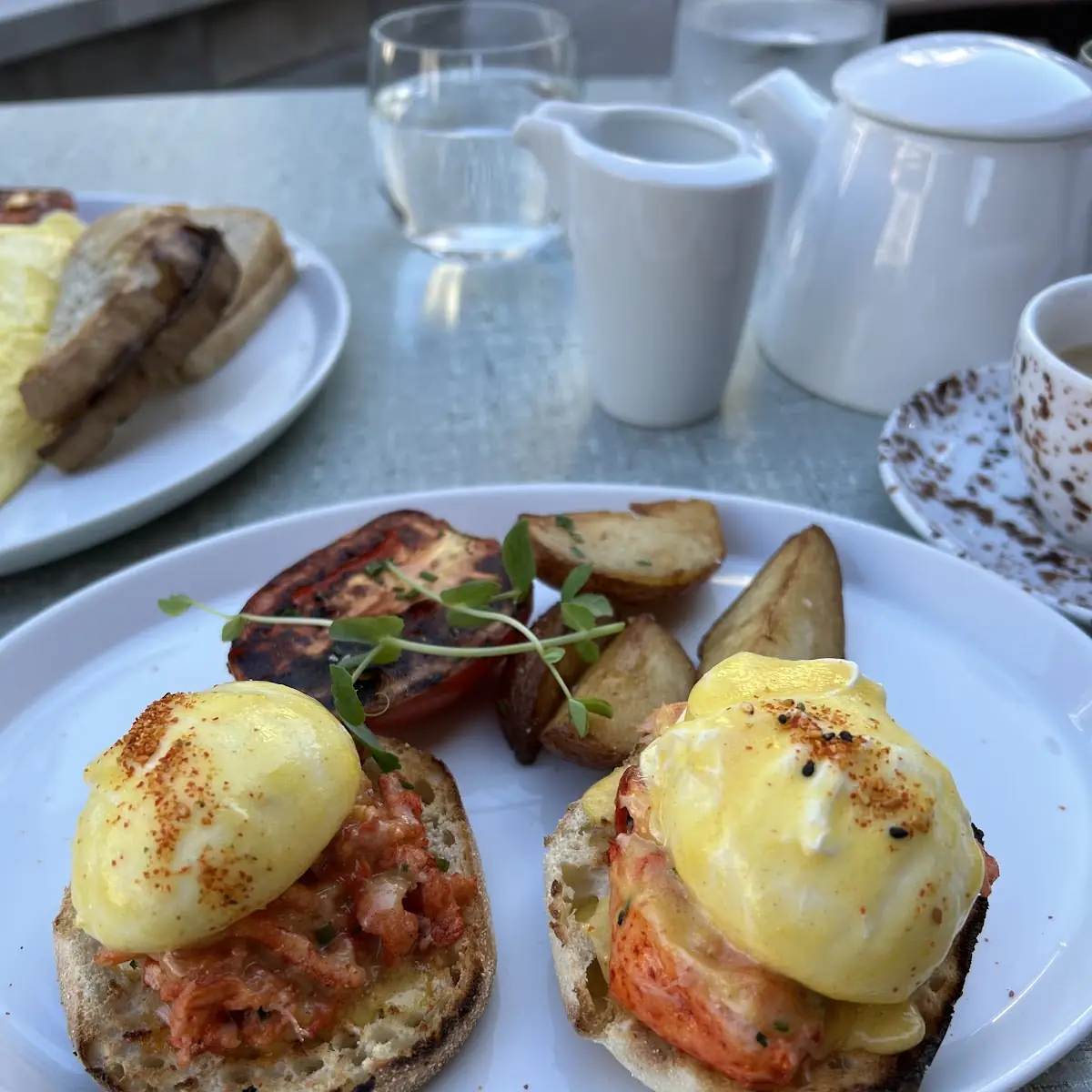 Lobster Eggs Benedict Toasted English Muffin Hollandaise Sauce Togarashi Spice, Treadwell Cuisine