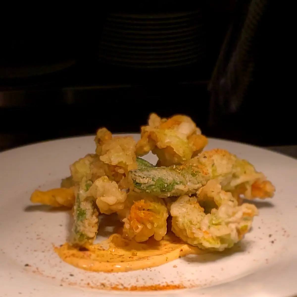 Tempura Fried Quiet Acres' Zucchini Blossoms Lobster & Ricotta Roasted Garlic and Lemon Aioli, Treadwell Cuisine