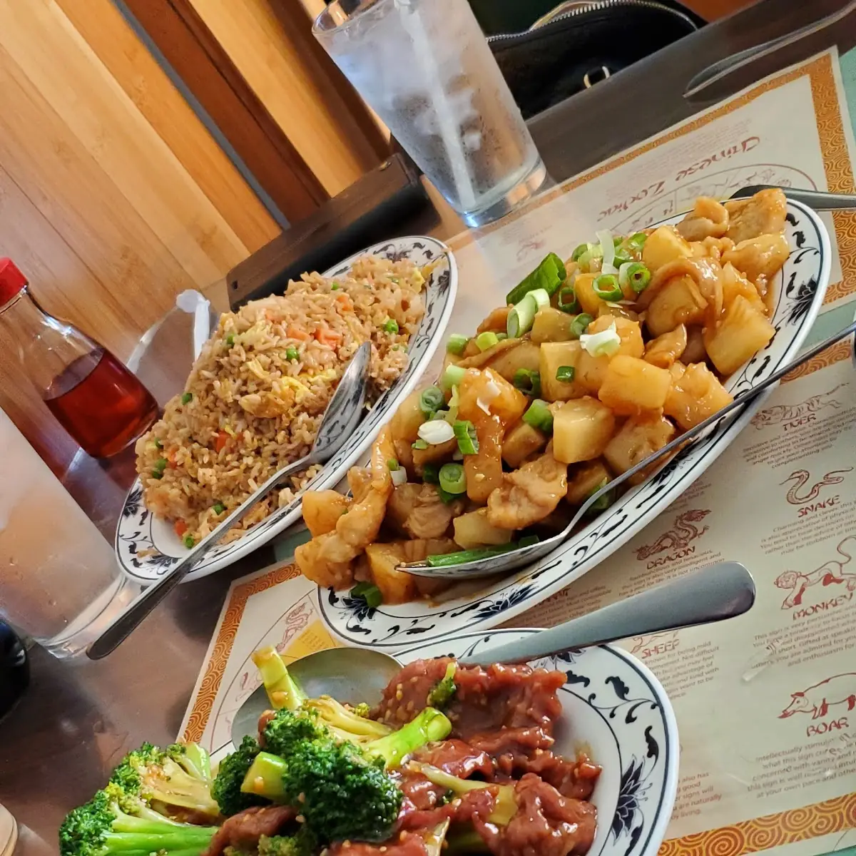 Vegetable Fried Rice Pineapple Chicken and Beef with Broccoli