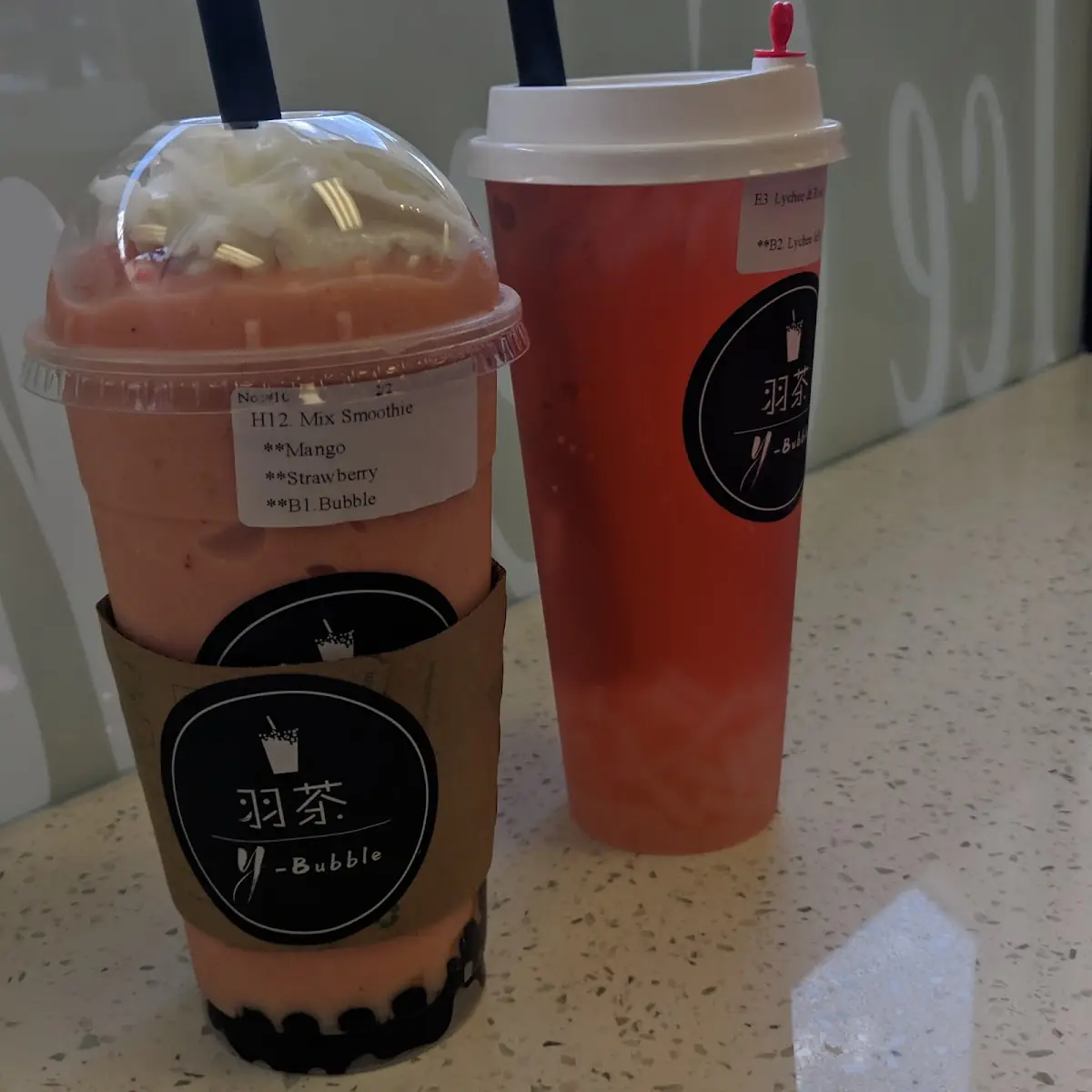Mango Strawberry Smoothie with Boba & Lychee Rose