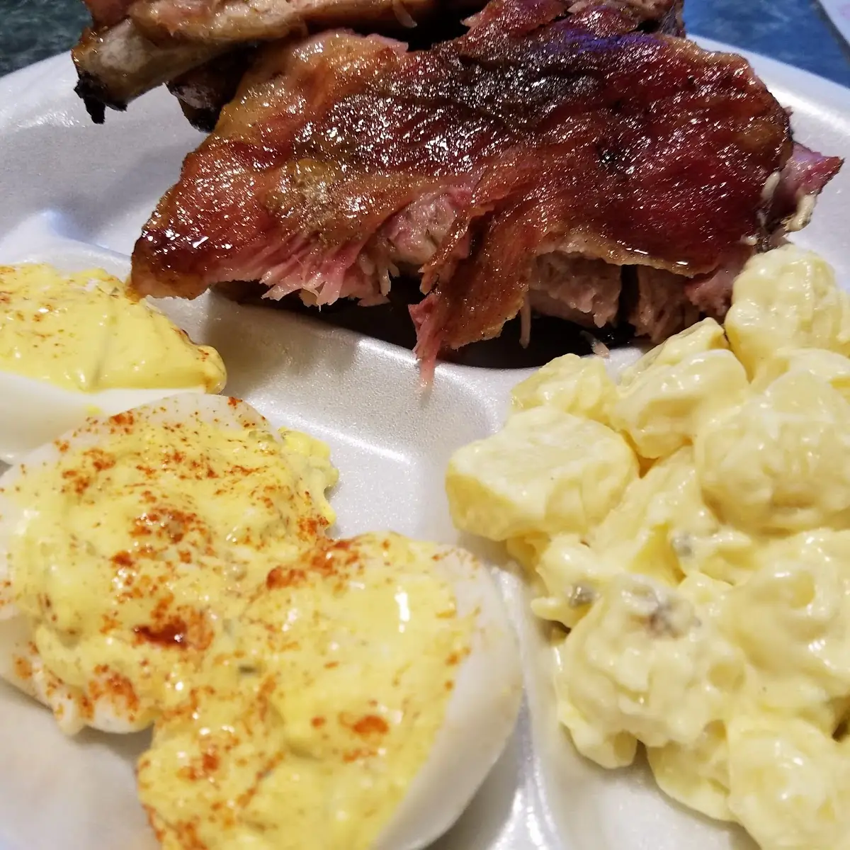 Ribs Deviled Eggs and Potato Salad