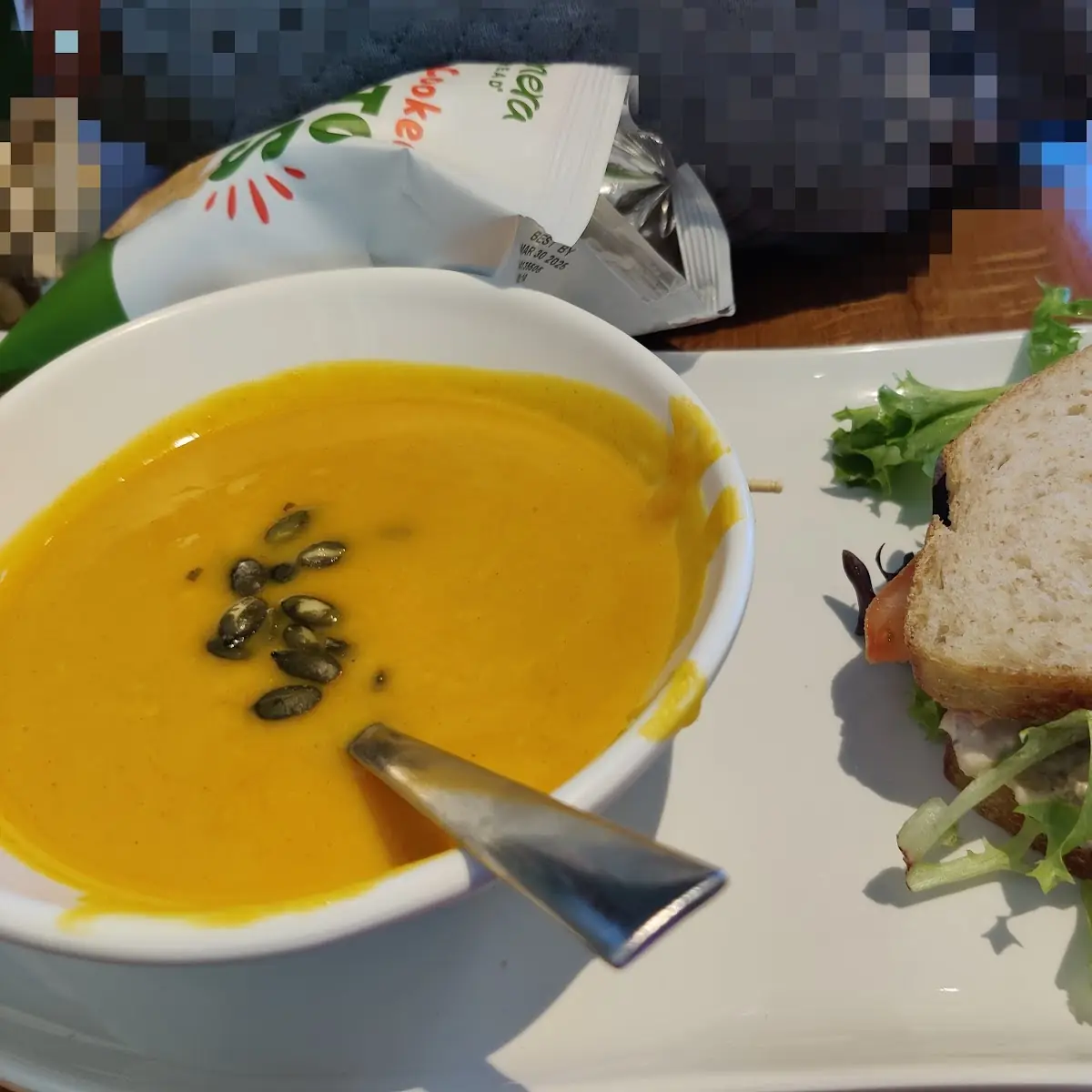 Autumn Squash Soup Chips Tuna Salad Sandwich