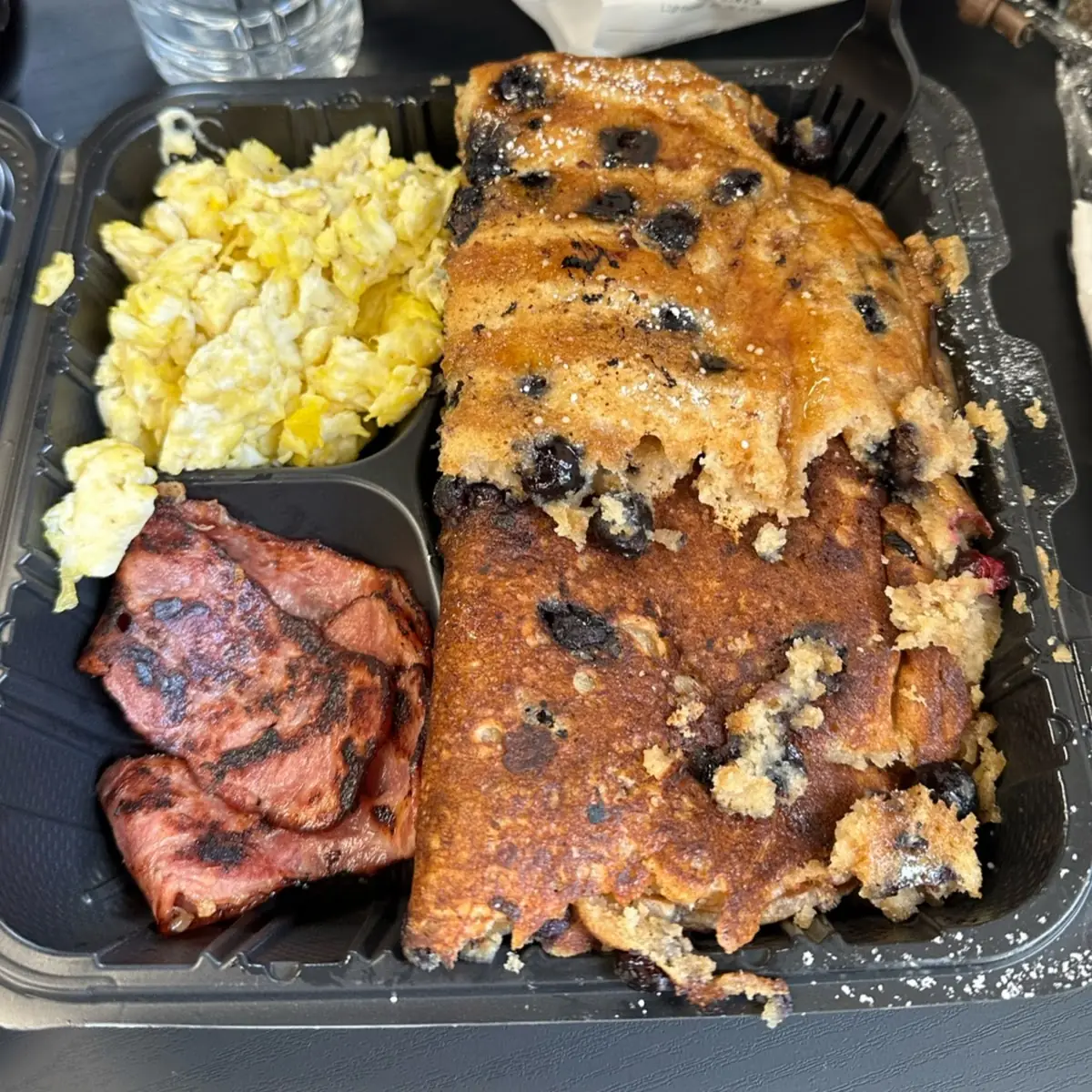 Blueberry Pancakes Eggs and Bacon